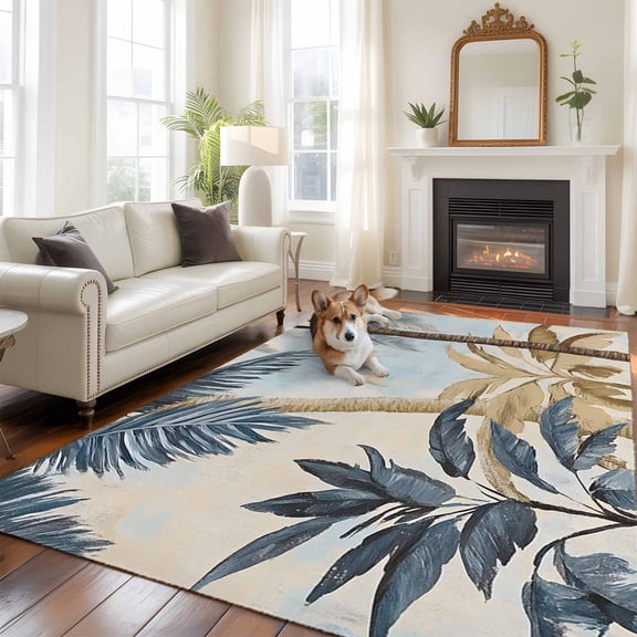 Watercolor Palm Trees Large Area Rugs 8x10 ft Vintage Tree Scenery Washable Rug Non Slip Indoor Carpet Absorbent Floor Mat for Living Room Bedroom Dining Room