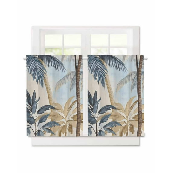 Watercolor Palm Trees Short Blackout Curtains 45 Inch Long Vintage Tree Scenery Rod Pocket Kitchen Curtains, 2 Panels Thermal Insulated Room Darkening Drapes for Bedroom, 30"W x 45"L