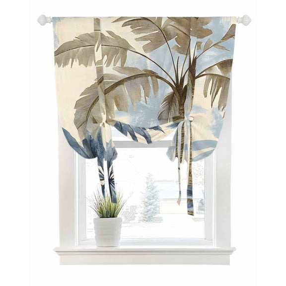Watercolor Palm Trees Tie Up Curtains for Window, Thermal Insulated Balloon Shade Adjustable Rod Pocket Curtains Valance Panels for Kitchen Bathroom Cafe 42 x 45 Summer Botanical Vintage