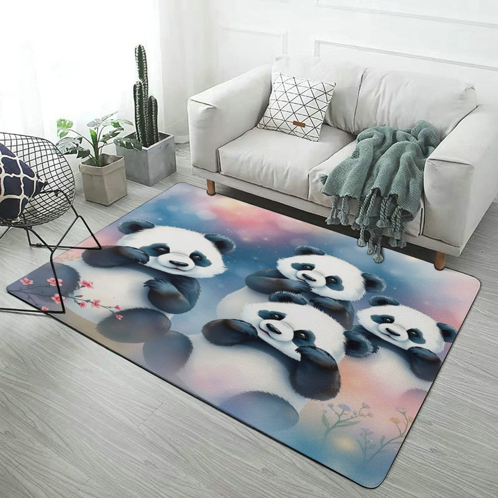 Watercolor Panda Carpet Large Size Living Room American Style Rugs ...