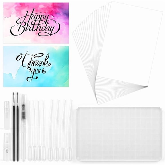 Watercolor Paper Art Kit Create Waterwashed Water Color Backgrounds Cards for Brush Lettering, Calligraphy