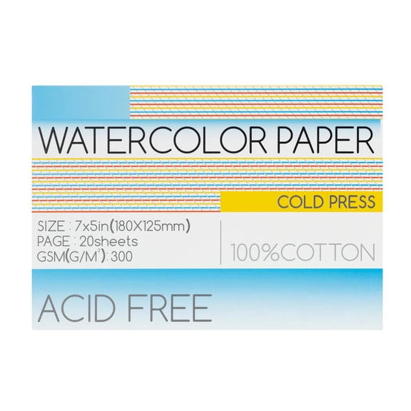 Watercolor Paper Block, 100% Cotton Watercolor Pad, 20 Sheets 5x7 Inch, 140lb/300gsm Acid Free Cold Press Paper, For Watercolor, Gouache, Ink, Drawing, Painting, Art Sketching