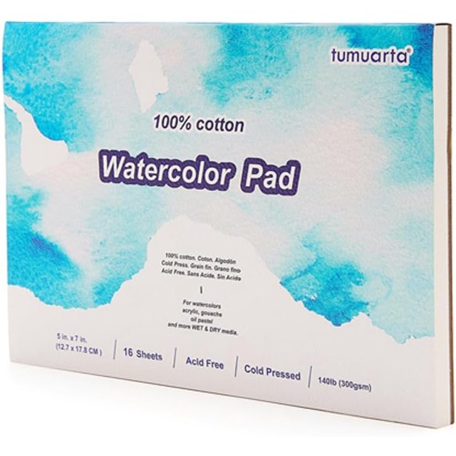 Watercolor Paper Pad, 100 Cotton, 5X7", 140Lb, 300 Gsm, 16 Sheets