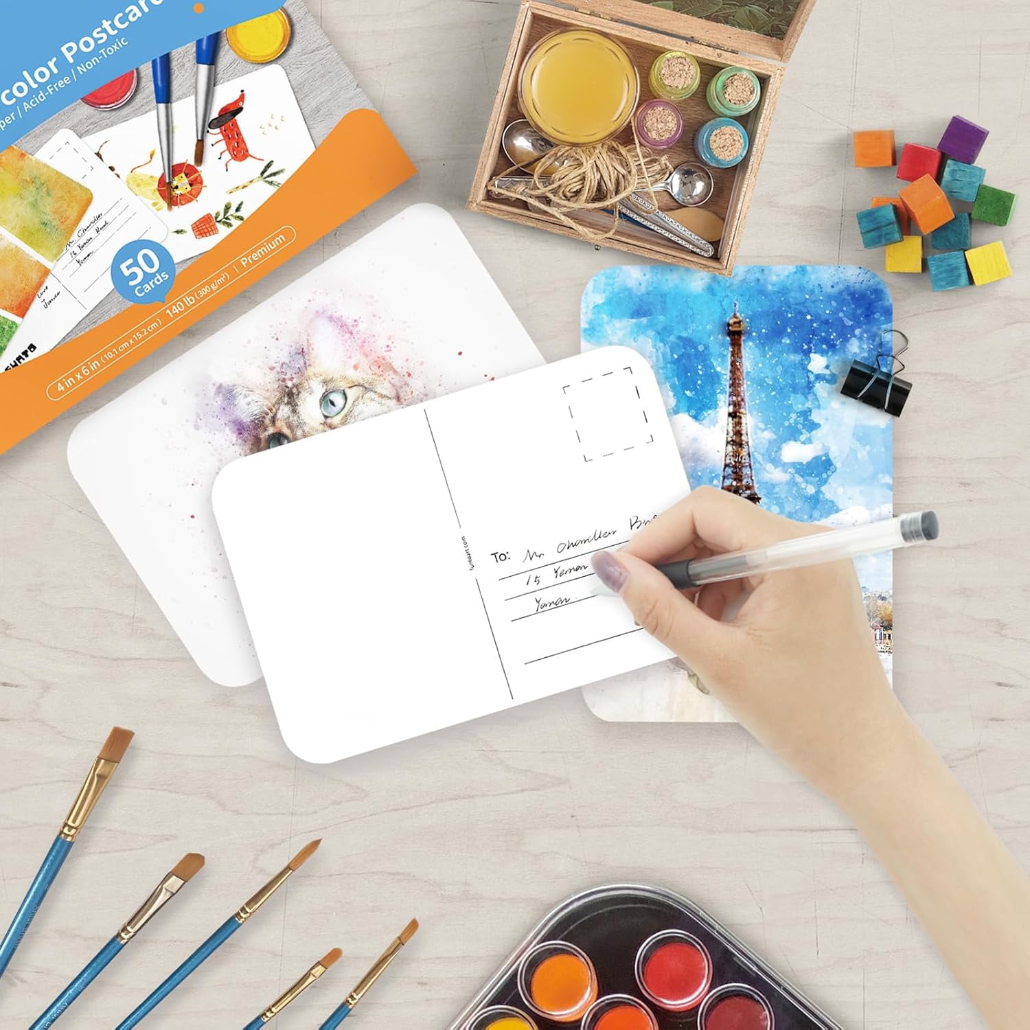 Watercolor Paper Postcards, 50 Cards, Acid-Free Heavyweight Art Paper for Thank You Notes & Greeting Cards