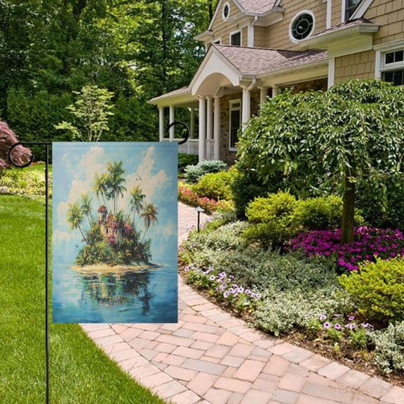 Watercolor Paradise Island Garden Flag Double Sided 12 x 18 Inch Outside Yard Decoration Outdoor Flag