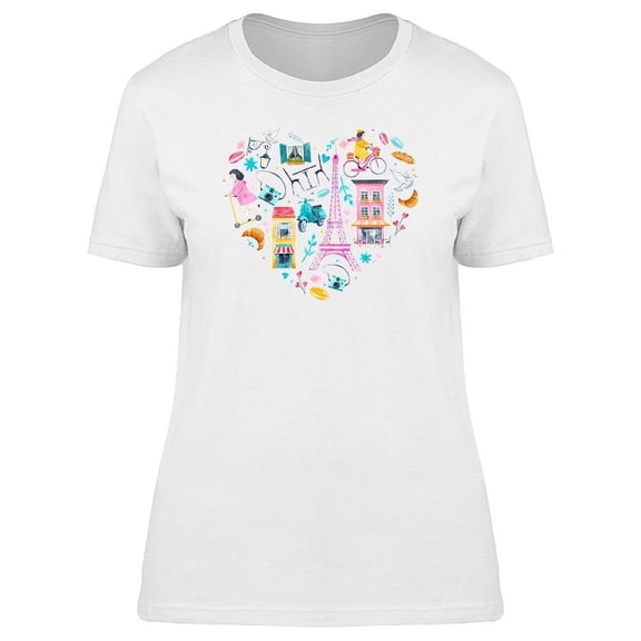 Watercolor Paris City Heart Tee Women's -Image by Shutterstock