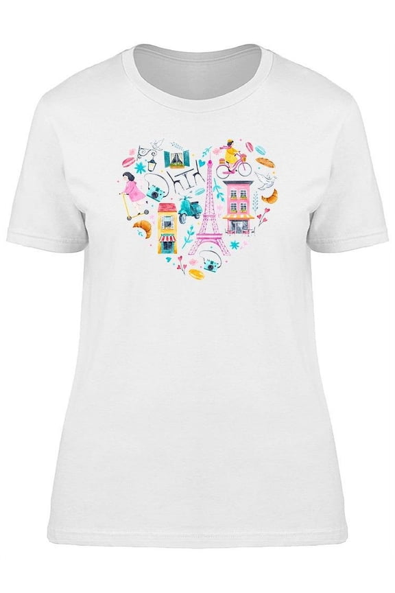 Watercolor Paris City Heart Tee Women's -Image by Shutterstock