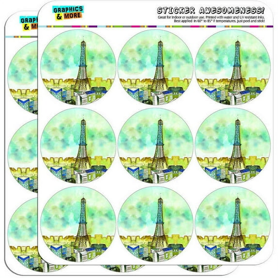 Watercolor Paris Eiffel Tower France 18 2" Planner Calendar Scrapbooking Crafting Stickers