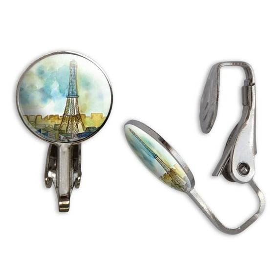 Watercolor Paris - Eiffel Tower France Clip-On Stud Earrings