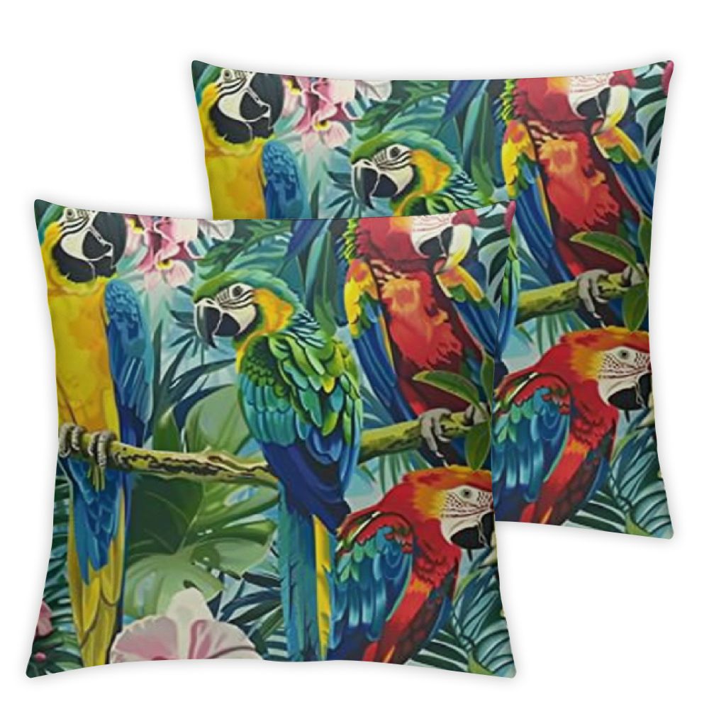 Watercolor Parrots Pillow Covers Inch Set of ,Exotic Flower Bird Jungle ...