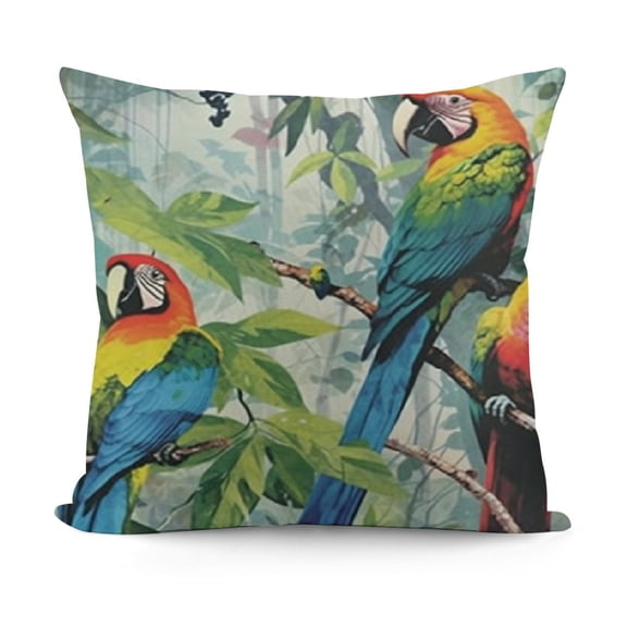 Watercolor Parrots Pillow Covers Set o Exotic Flower Bird Jungle Animal Tropical Polyester Throw Pillow Cases Cushion Covers for Bedroom,Sofa,Couch - No Insert