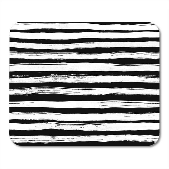 Watercolor Pattern Black White Ink Abstract Stripes Lines Simple Striped Brushstroke Mousepad Mouse Pad Mouse Mat 9x10 inch