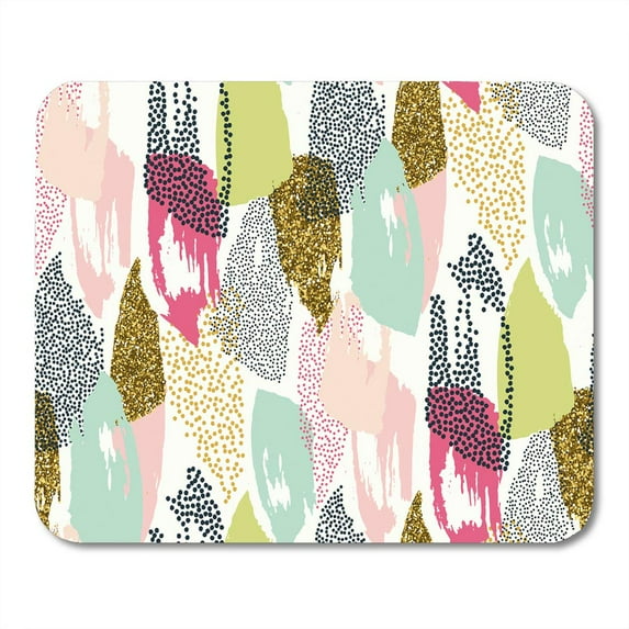 Watercolor Pattern Brush Strokes and Stripes Hand Black Gold White Pink Green Blue Colors Geometric Mousepad Mouse Pad Mouse Mat 9x10 inch