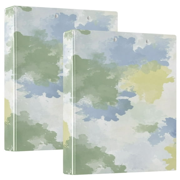 Watercolor Pattern Design 12.4x10.6in PVC Round Ring Binder, D-Ring 3-Hole, Metal Clip, 200 Sheets