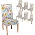 thumbnail image 1 of Watercolor Pattern Flowers and Green Leaves Chair Covers Pink and Yellow Slipcovers for Chairs Set of 6 Stretch Removable Washable Slipcovers for Dining Room Hotel Kitchen, 1 of 6