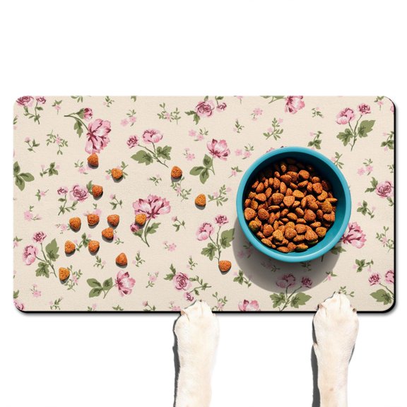 Watercolor Pattern Pet Bowl Mat - Boho Floral, Waterproof Dog Feeding Placemat