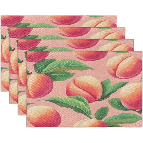 Watercolor Peaches Placemats Set of 4 Linen Fabric Place Mats Heat Resistant Machine Washable Placemats Non-Slip Place Mat for Kitchen Dining Table