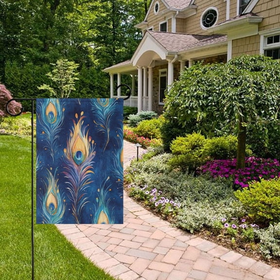 Watercolor Peacock Feather Garden Flag Double Sided 12 x 18 Inch Outside Yard Decoration Outdoor Flag