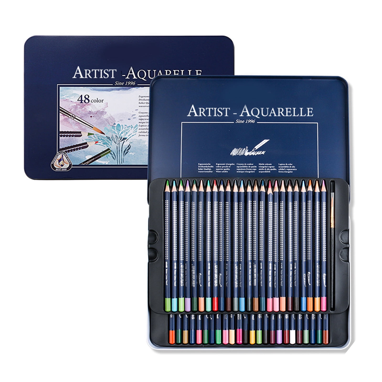 Watercolor Pencil Set With Fine Brush Coloring Pencils in Metal Case Artist Coloured Pencil For Coloring Sketching