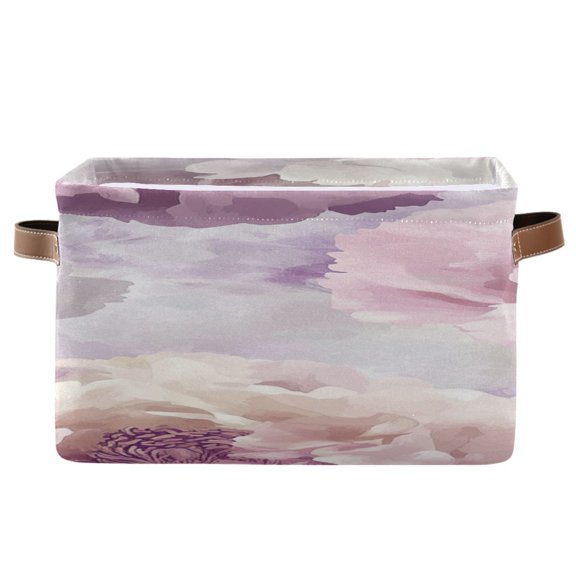 Watercolor Peonies Flowers Soft Color Square Storage Bins with Handles Collapsible Containing Box 1 Pack