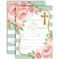 Watercolor Peony First Holy Communion Invitations Set of 20 FillIn