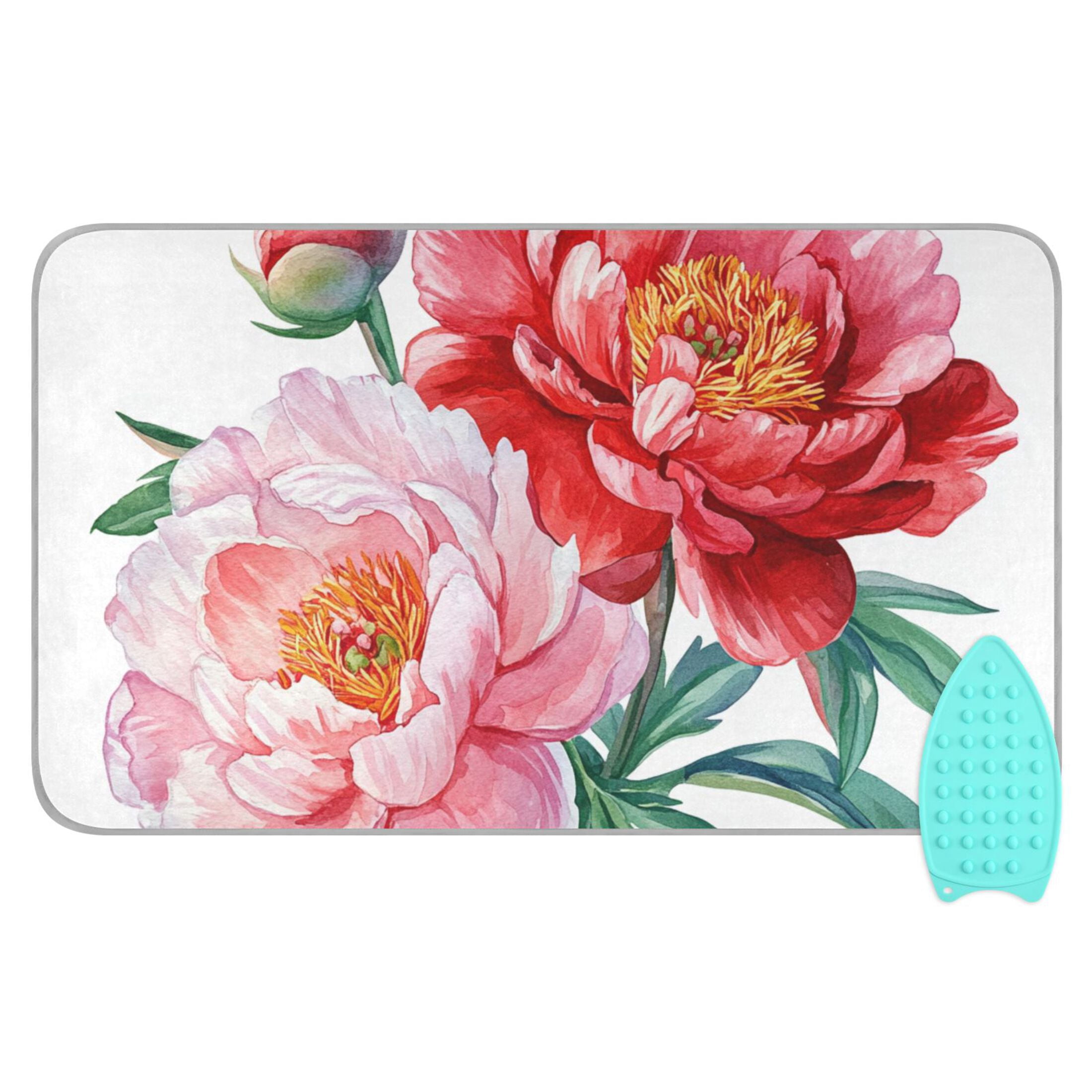 Watercolor Peony Flowers Ironing Mat Blanket Portable Travel Ironing Pad Heat Resistant Pad 47.2" x 27.6”