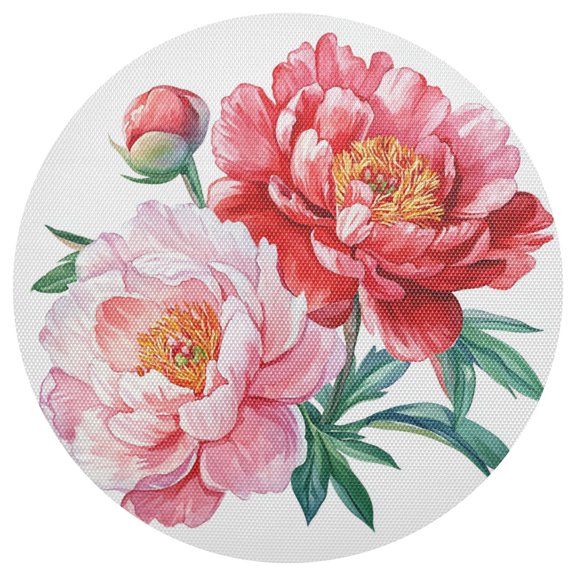 Watercolor Peony Flowers PVC Round Grid Placemat Table Mat 1 Pc 15.4" x 15.4"