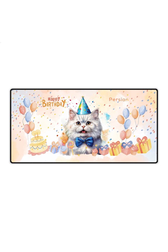 Watercolor Persian Happy Birthday Celebration Balloons Gift Party Desk Mat Full Keyboard Mouse Pad Cat Lover Kitten Owner Gifts Large Mousepad - 00028