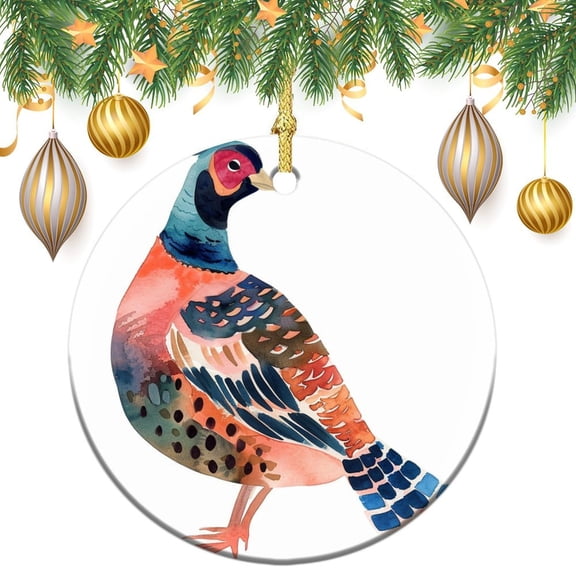 Watercolor Pheasant Ceramic Ornament Walking Pheasant Custom 3" Ceramic 2024 Xmas Ornament Christmas Holiday Decorations