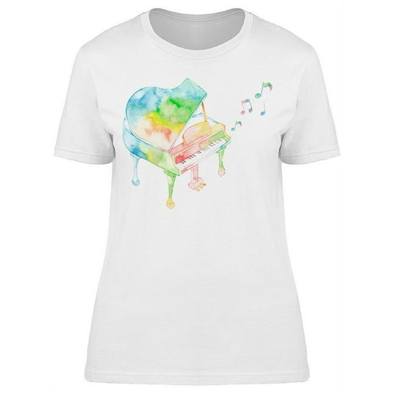 Watercolor Piano And Pretty Note T-Shirt Women -Image by Shutterstock, Female Large
