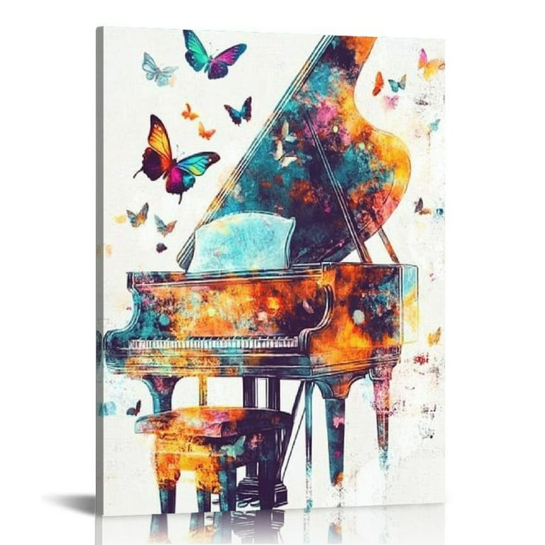 Watercolor Piano Canvas Wall Art Music Instrument Piano Art Canvas