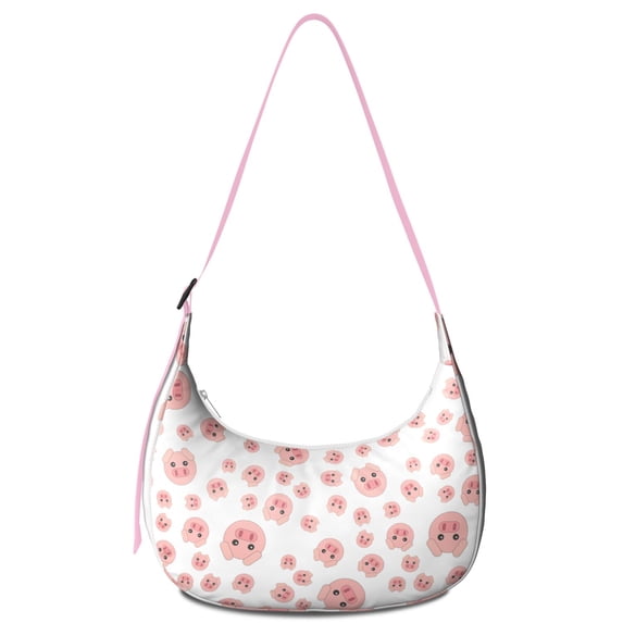 Watercolor Pig Cartoon Crescent Crossbody Bag for Women Mens, Cute Farm Animal Pattern Shoulder Bag, Funny Artistic Aesthetic Abstract Floral Design
