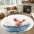 thumbnail image 1 of Watercolor Pig Large Round Rug 8 FT, Non Slip Living Room Area Carpet, Pig in Bathtub Modern Art Blue Splashing Washable Soft Circle Rug Non-Shedding Floor Carpet for Bedroom Office Dining Room, 1 of 9