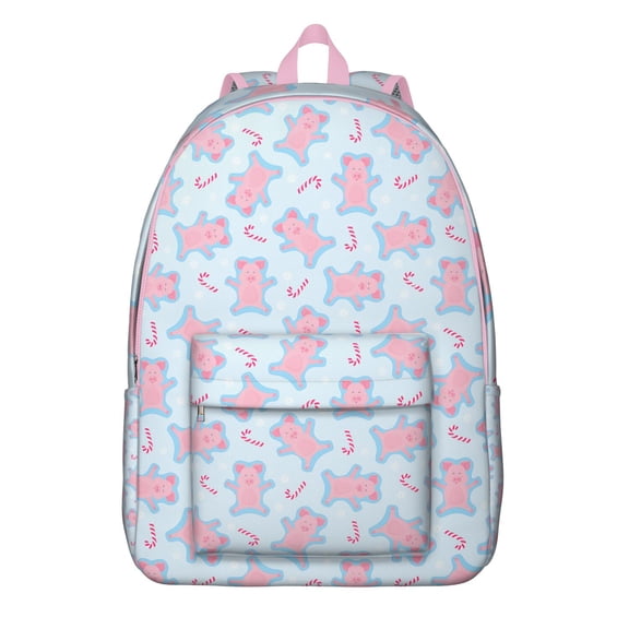 Watercolor Pig Print Backpack for Students, Waterproof Bookbag with Aesthetic Farm Animal and Artistic Pattern