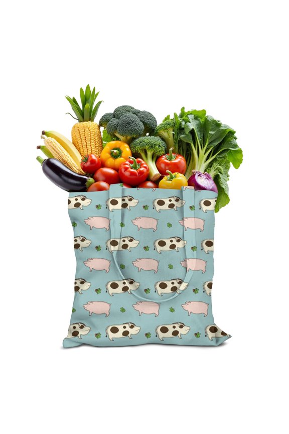 Watercolor Pig Print Canvas Shopping Tote Bag, Durable Eco-Friendly Reusable Bag for Women, Lightweight Foldable Handbag for Commuting & School