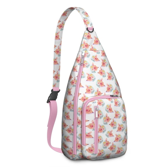 Watercolor Pig Sling Backpack&nbsp;- Aesthetic Pig Face Pattern, Artistic Anti-Theft Daypack for Work Essentials & Weekend Trips