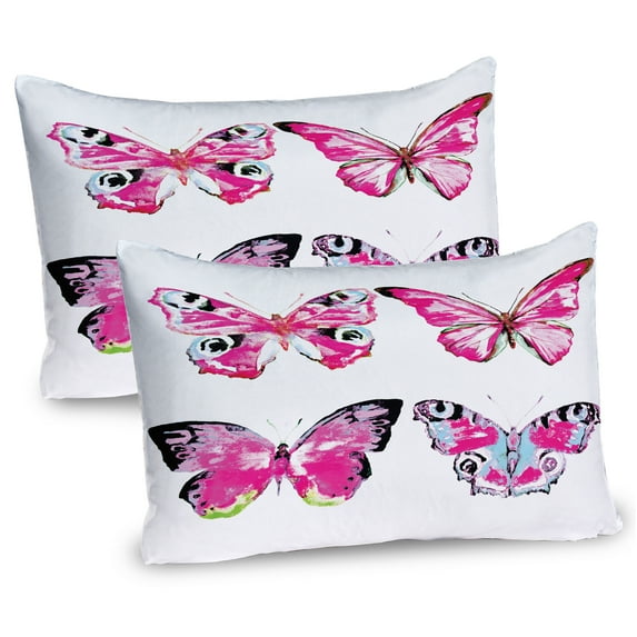 Watercolor Pillow Sham Set of 2, Butterflies Spring Season Nature Wildlife Insects Vintage, Quality Microfiber Bedding Item for All Seasons, 26" x 20", Pale Blue Black Pink, by Ambesonne