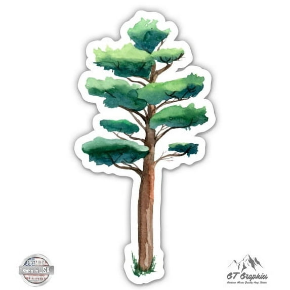 Watercolor Pine Tree - 12" Vinyl Sticker Waterproof Decal
