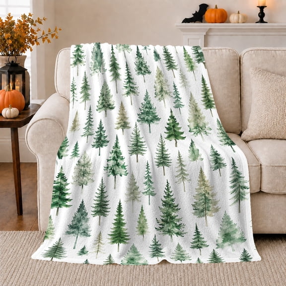 Watercolor Pine Tree Forest Green, Cozy Friendship Quote Scene, Warm Flannel Blanket for Living Room and Reading Nook, Art Lovers Friendship Gift, Artistic Home Decor