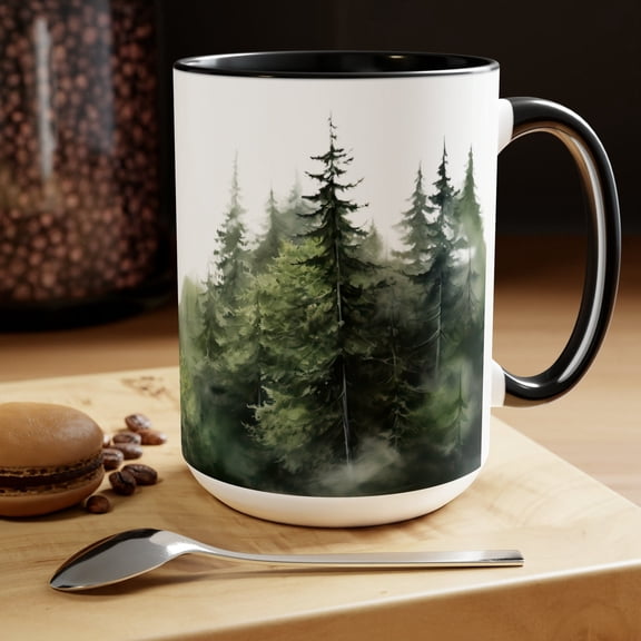 Watercolor Pine Tree Mug: Scenic Forest Coffee Cup ()