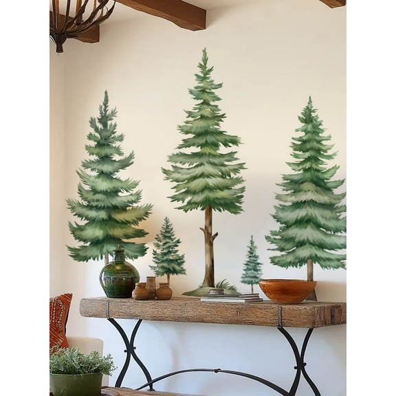 Watercolor Pine Tree Wall Decals Green Pine Tree Wall Sticker Forest Nature Woodland Home Decor Peel and Stick Wall Art Decals Nursery Bedroom Living Room Bathroom glass decals