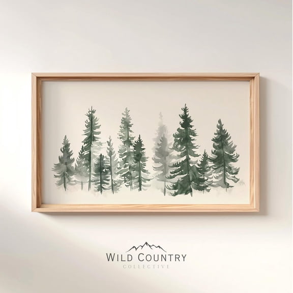 Watercolor Pine Trees Wall Art Print, Minimal Evergreen Forest Woodland Nursery Decor