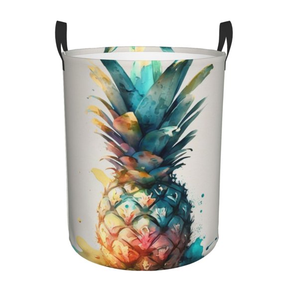 Watercolor Pineapple Art Foldable Laundry Hamper with Handle Storage Basket for Clothes Toys & Organizing
