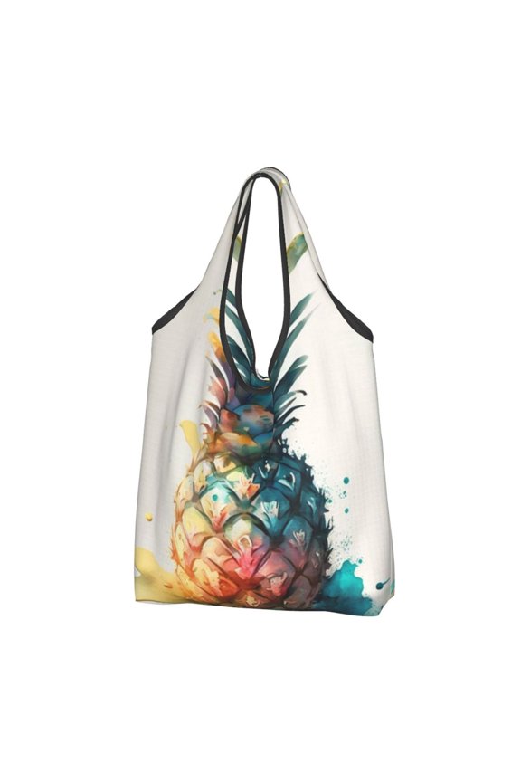 Watercolor Pineapple Art Reusable Grocery Bags Shopping Totes Foldable Washable Pouch Handbag Storage Bag