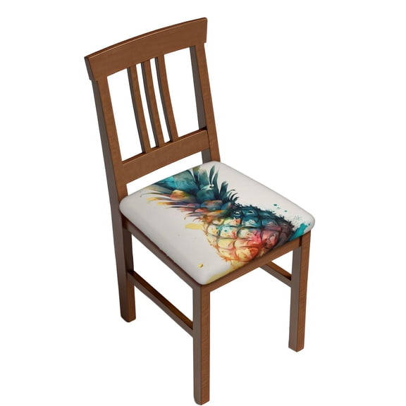 Watercolor Pineapple Art Square Chair Seat Cushion Cover Four Pieces Non-Slip Slipcover for Dining Kitchen Office Chairs