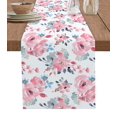 Watercolor Pink Abstract Flowers Table Runner Cotton Linen Wedding
