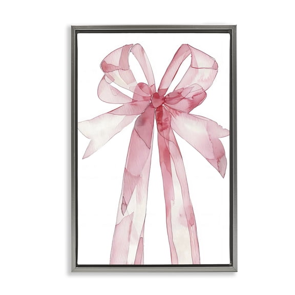Stupell Industries Watercolor Pink Bow Illustration Gray Framed Floater Canvas Wall Art, design by LSR Design Studio