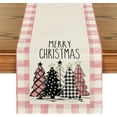 thumbnail image 1 of Watercolor Pink Buffalo Plaid Christmas Trees Merry Xmas Table Runner, Seasonal Winter Holiday Kitchen Dining Table Decoration for Indoor Outdoor Home Party Decor 13 x 48 Inch, 1 of 5