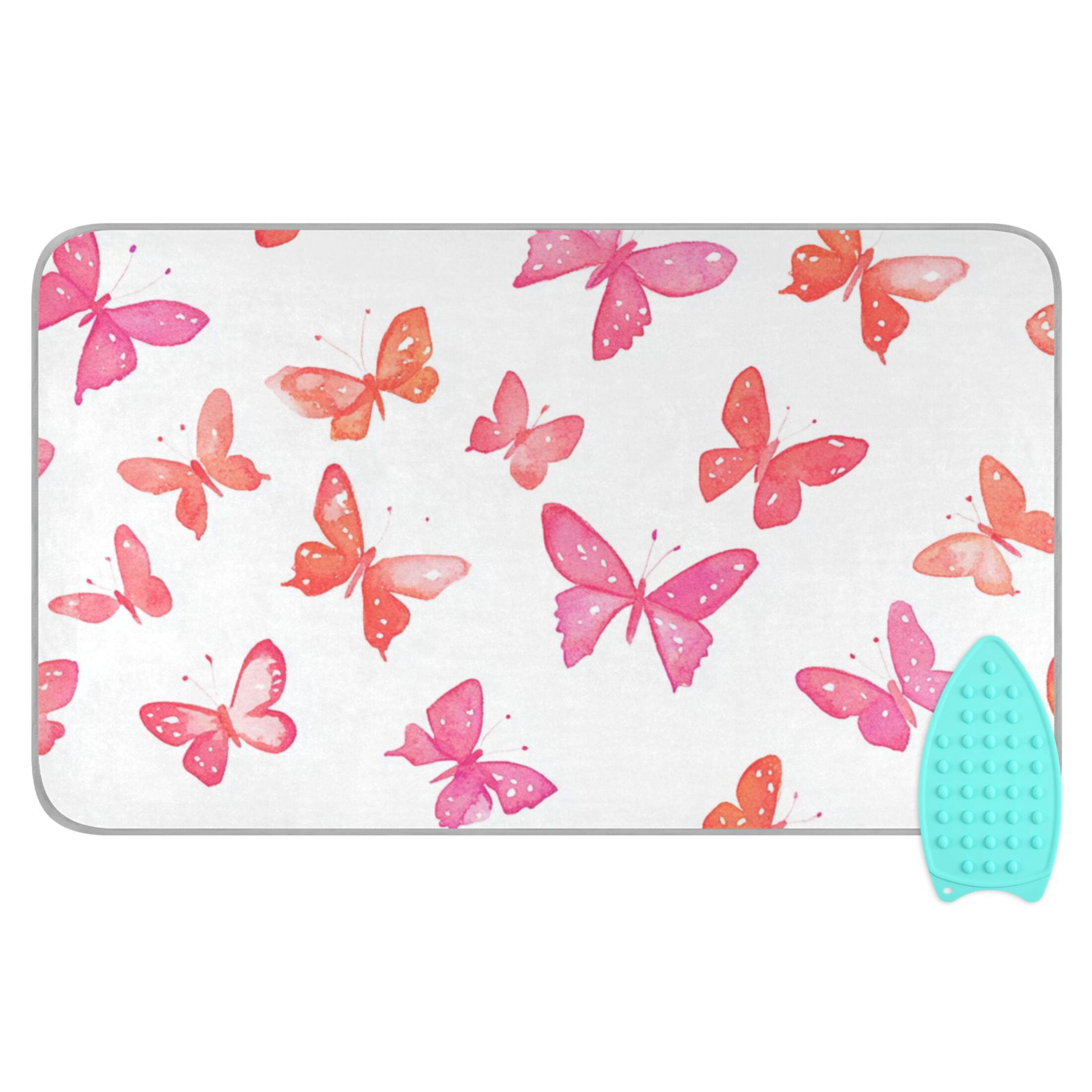 Watercolor Pink Butterfly Ironing Mat Blanket for Table Top Travel Portable Ironing Board Pad 47.2x27.6 Inch