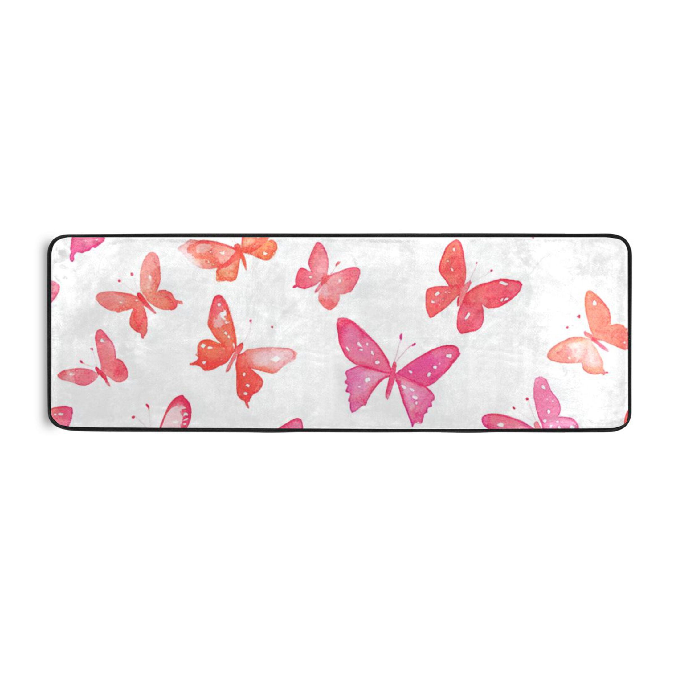 Butterfly Runner Rug Watercolor Pink Butterfly Runner Rug for Hallways Kitchen Non Slip 2'x ...